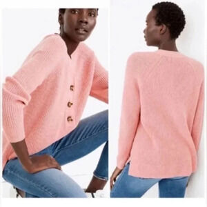 Madewell Ribbed Lyle Henley Merino Wool Blend Slouchy Sweater V-Neck Sz. XL Pink